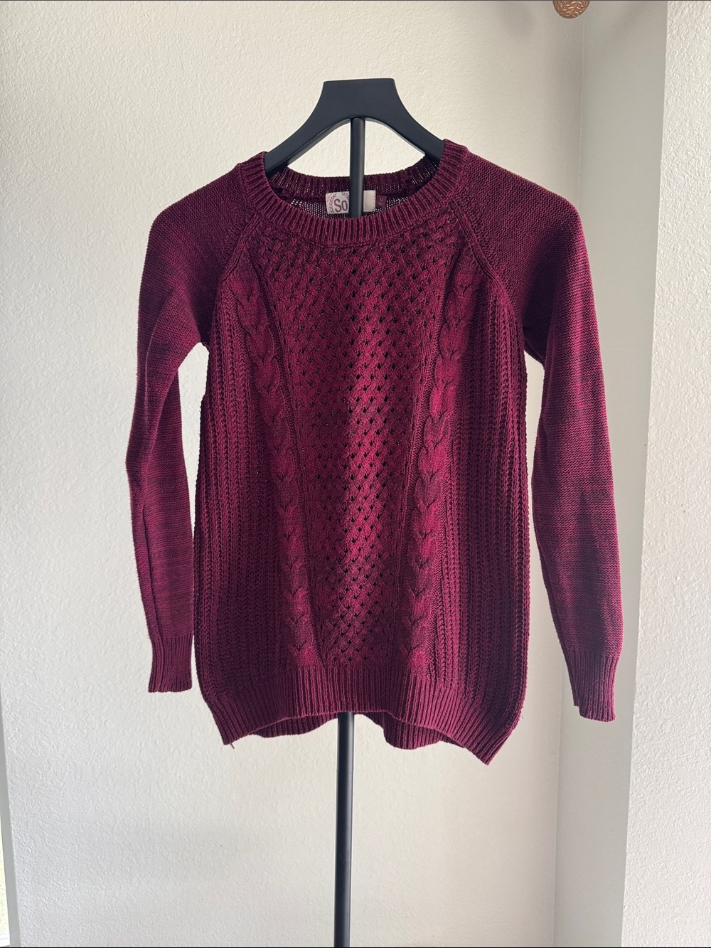 SO Burgundy Cable Knit Kids Sweater